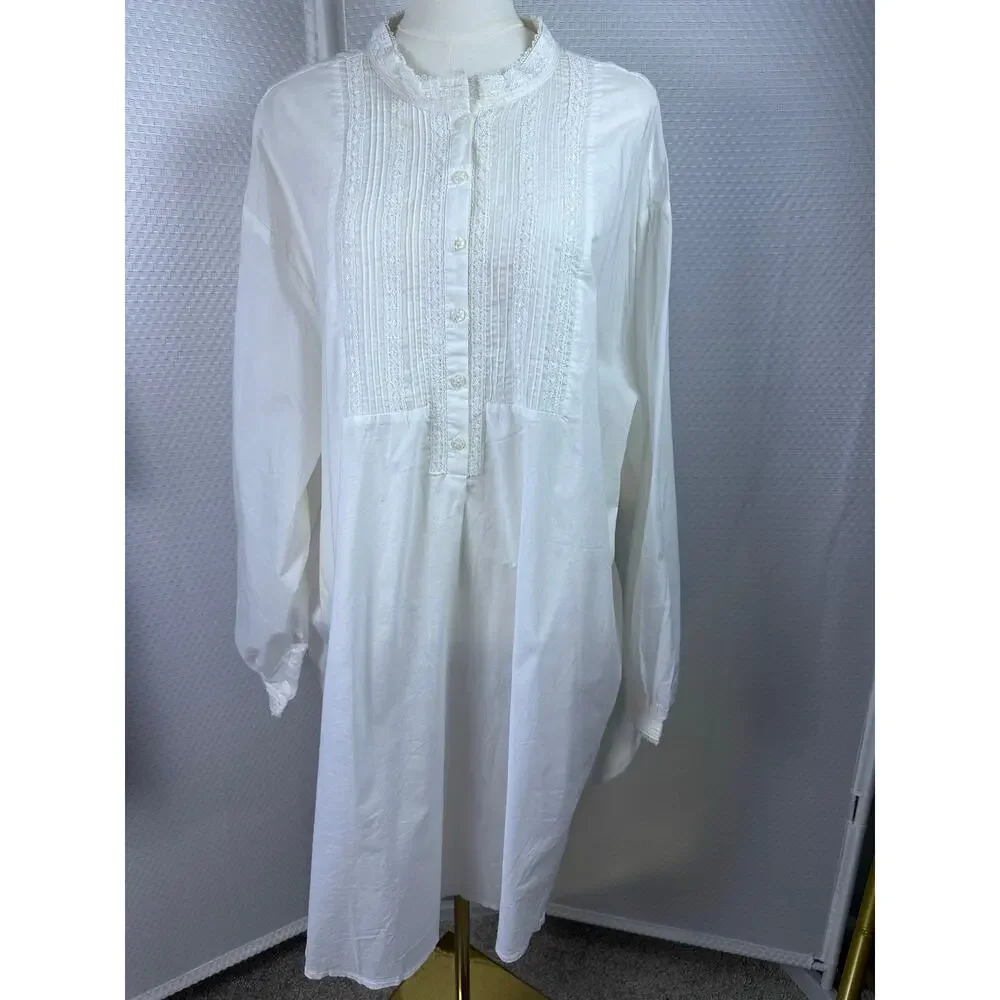 Solange White Nightgown Plus Size 26/28 Pintuck Prairie Cottagecore Sleep Gown